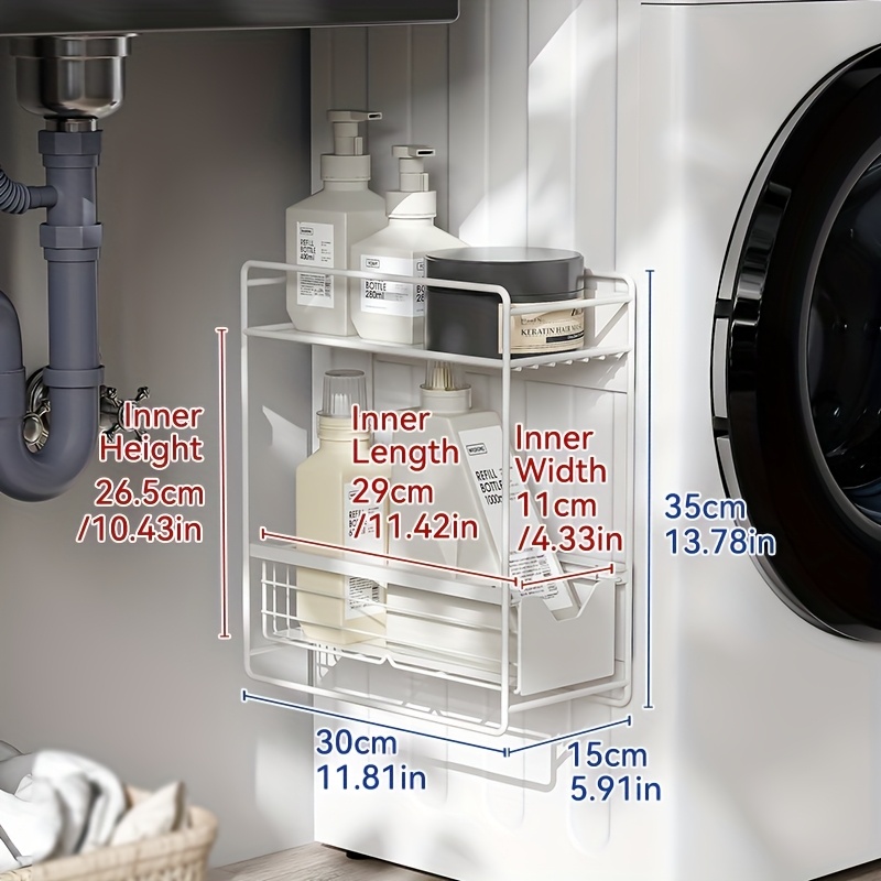 [sea Shipping] 1pc, Magnetic Storage Rack Wall-mounted Retractable Side Organizer For Washing Machine, Home Laundry Detergent Storage