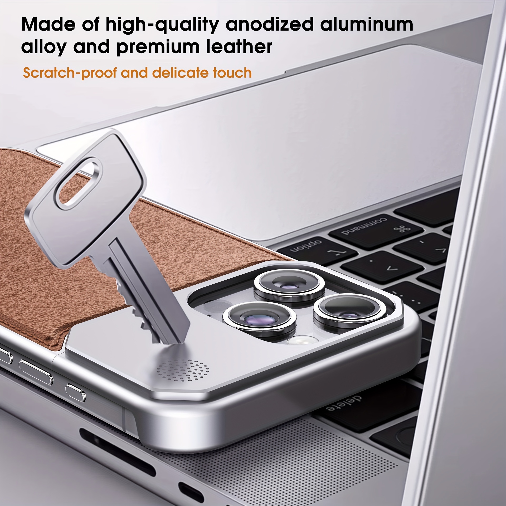 Suitable for Iphone 15 Pro Max, with Magnetic Suction Function, Built-In Aromatherapy Aluminum Alloy Leather Protective Cover,  Mobile Phone Case_voghion.com