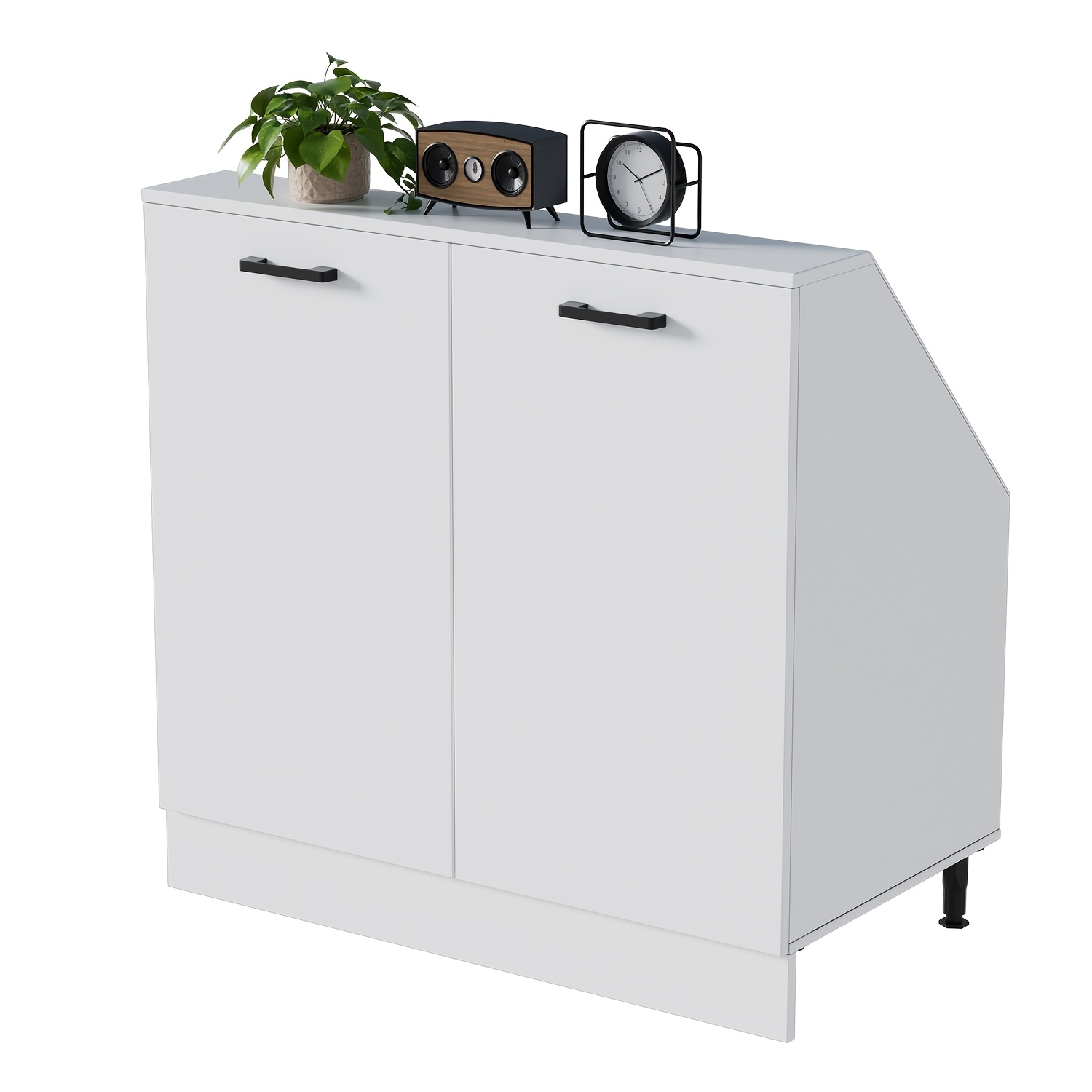 Image of Sloped Attic Double Door Storage Cabinet, Adjustable Cabinet Feet, White Wooden Bookshelf, Suitable For Multi-angle Sloped Spaces, Easy And Stylish, 80x46x81.5 Cm
