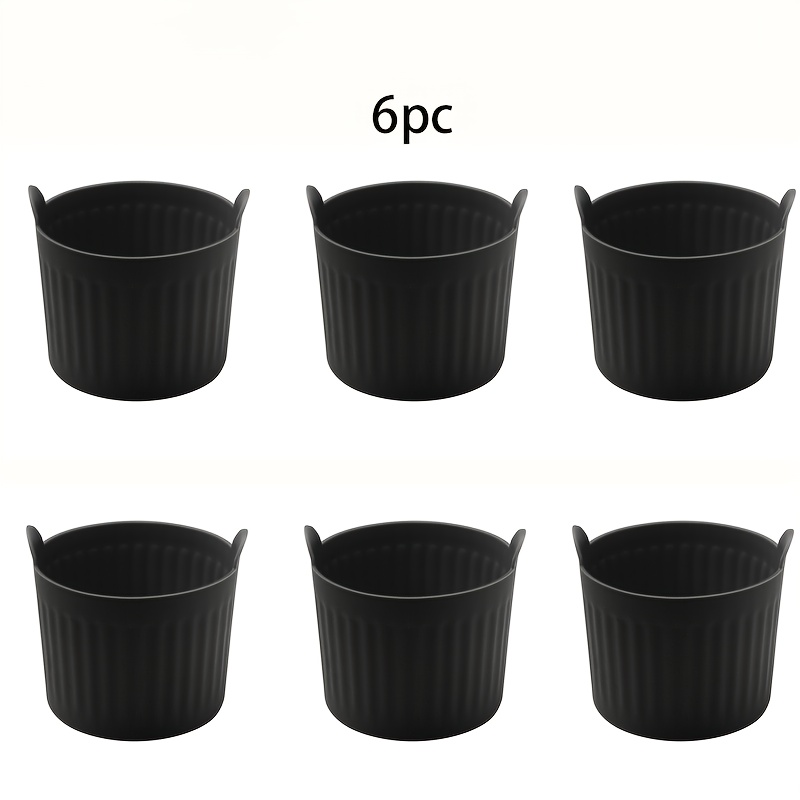 Image of 6pcs Black Silicone Air Fryer Baking Small Cake Pan - And Food-grade, Perfect For Eggs, Cupcakes, Muffins, Puddings, Custard - Multi-functional Kitchen Accessory, Ideal For Healthy Cooking