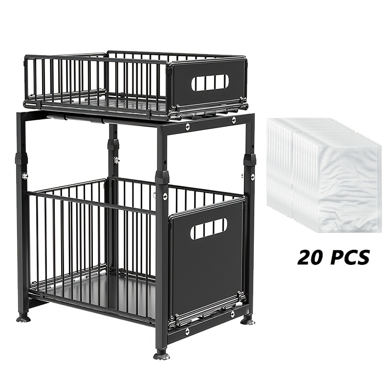 TEMU Heavy-duty Metal Under Sink Organizer With 2-tier Pull-out Sliding Drawers & Adjustable Shelves - Space-saving Storage For Kitchen, Bathroom,