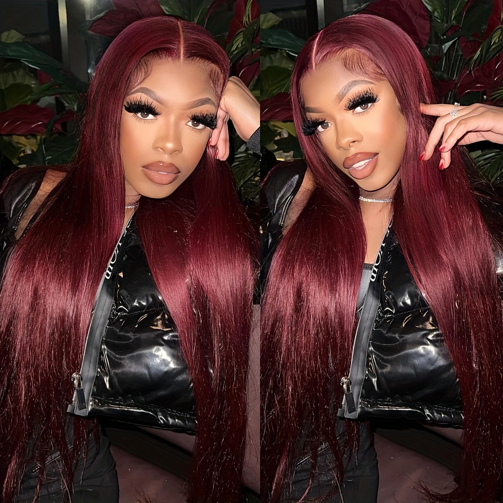 13x6 burgundy lace front wigs long straight burgundy hair - Temu display picture 2