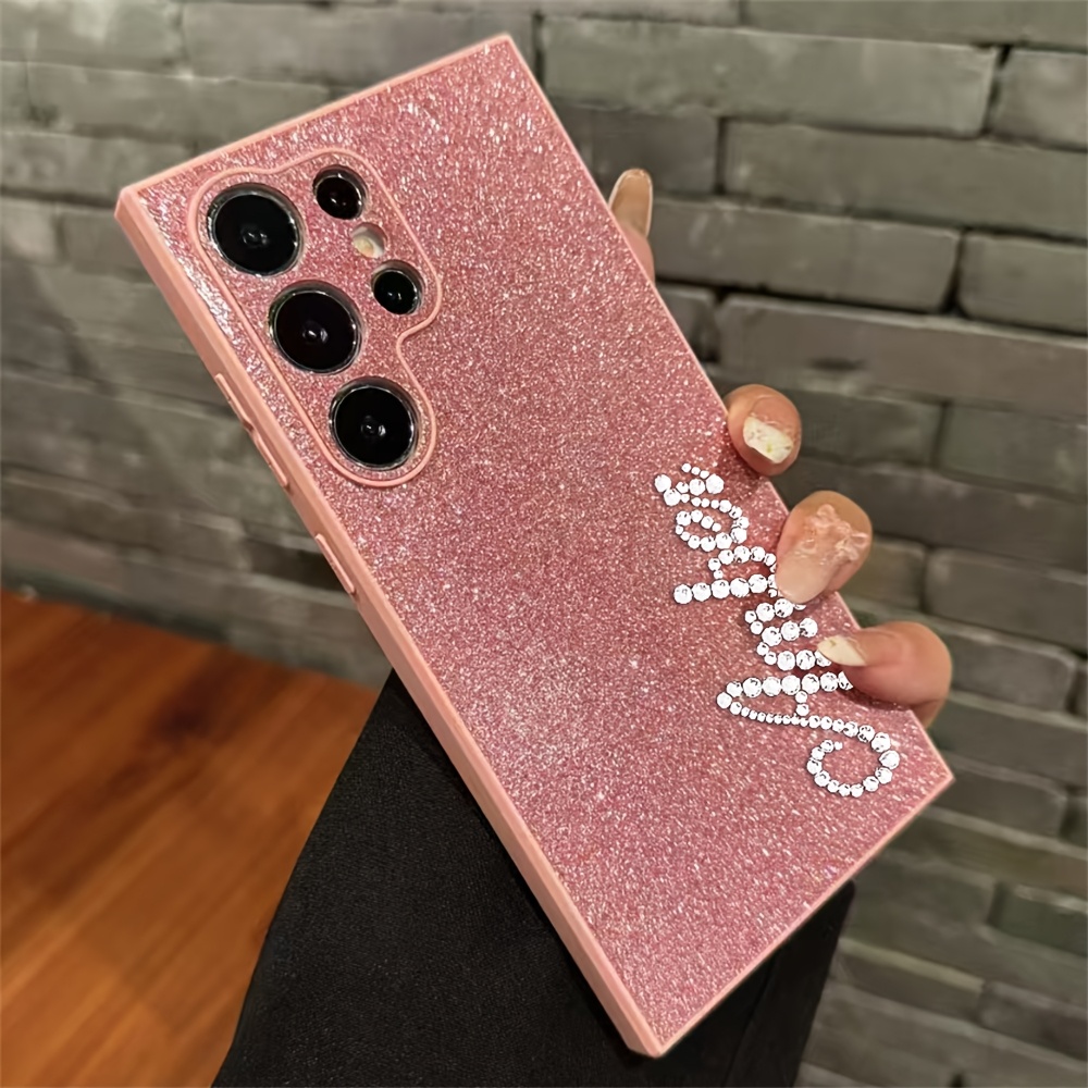 TEMU Phone Case - Personalized Name Letters Customized Name Glitter Rhinestone Pattern Phone Case For For Galaxy S25 24 23 24 23 Shockproof Protect
