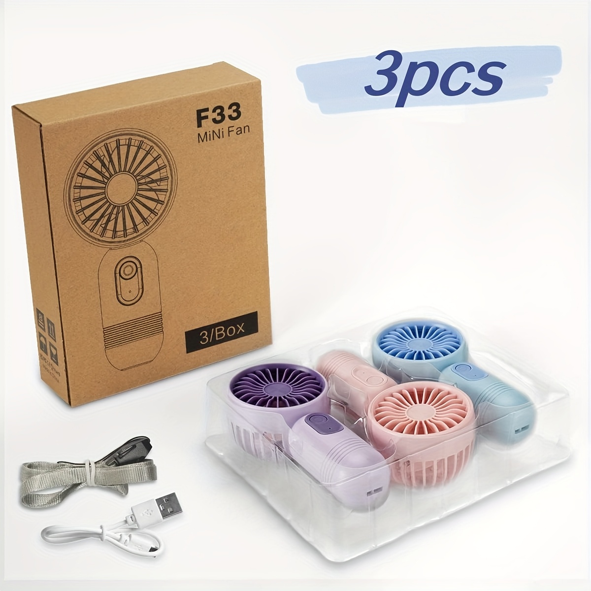 TEMU 3pcs/6pcs Portable Mini Fan Handheld Personal Small Fan With 3-speed For Travel, Rechargeable Portable Fan, Long-lasting Rechargeable Fan,