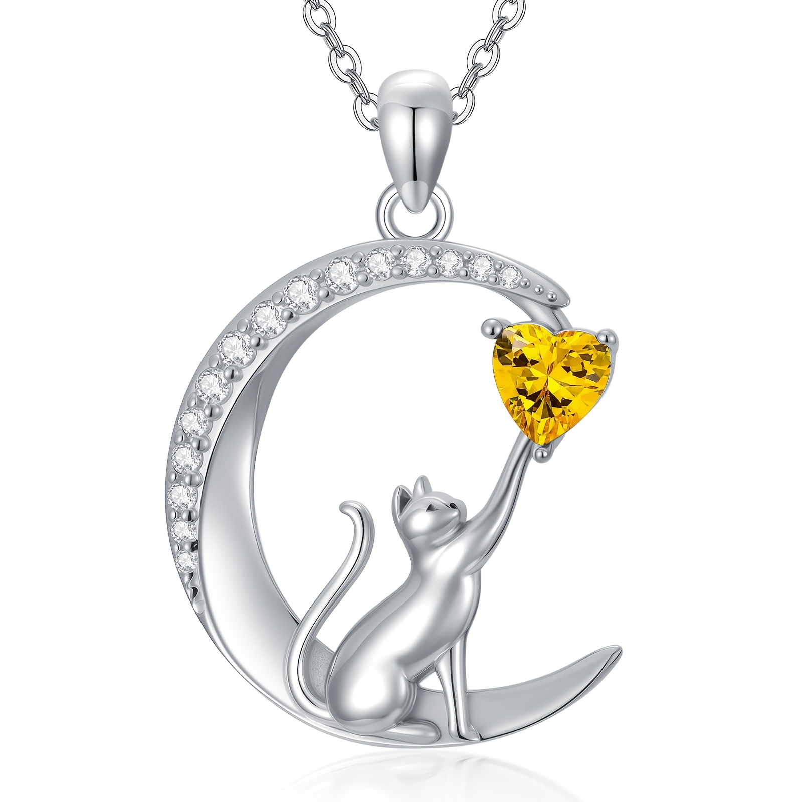 Women's 925 Sterling Silver Cat Pendant Birthstone Necklace, Gift for Her