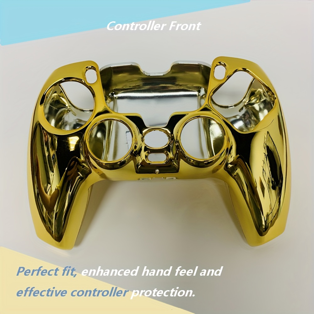 golden chrome glossy replacement shell for ps5 controller eye catching mirror effect abs case decorative trim cover plate for diy ps5 gamepad customization details 2