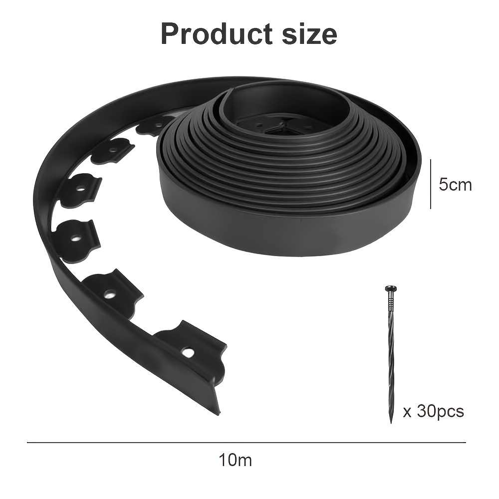 E-shop 10 Meter Gartenrand Set - Inklusive 30 robusten Pfählen, Landschaftskante, Rasentrenner, 5 cm hoch, einfach zu installieren ohne Aushebung,