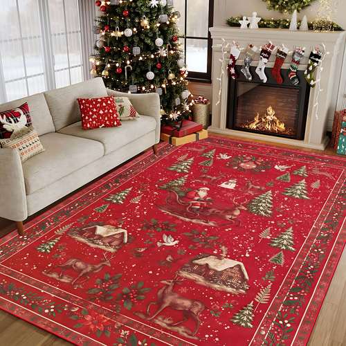 1pc of luxurious velvet carpet featuring a santa claus design for the christmas tree with a non slip base machine washable and soft to the touch made from 100 polyester ideal for the living room bedroom kitchen