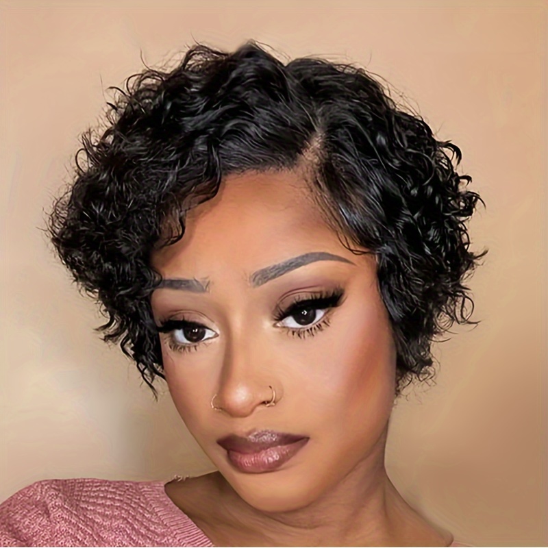 

Pixie Human Hair Wigs For Women Pixie Short Curly Human Hair Wigs 6inch 150% Density Daily Party Use Human Hair Wigs Natural Look 13*4*1 Transparent Frontal Lace Wig