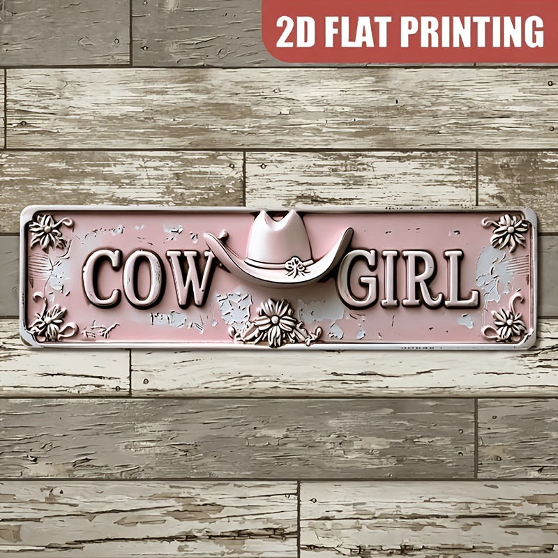 TEMU 2d Flat 1pc Vintage Western Cowgirl Metal Wall Sign - Rustic Hanging Art Suitable For Woman Cave, Home Bar, Ranch, Farm Decor With Cowboy Hat &