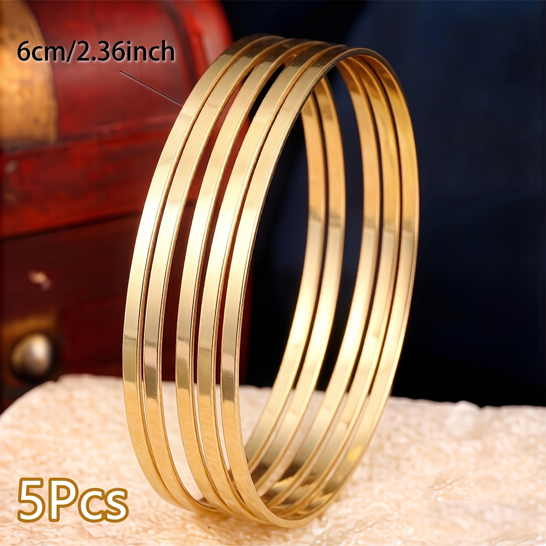 5pcs Classic Basic Thin-Band Bracelet Set, Retro Style