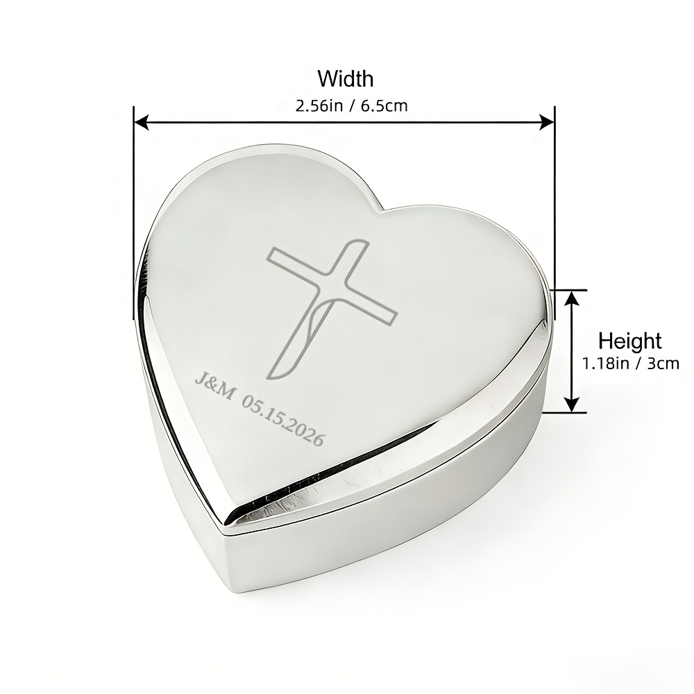 Heart-Shaped Zinc Alloy Jewelry Box with Customizable Text