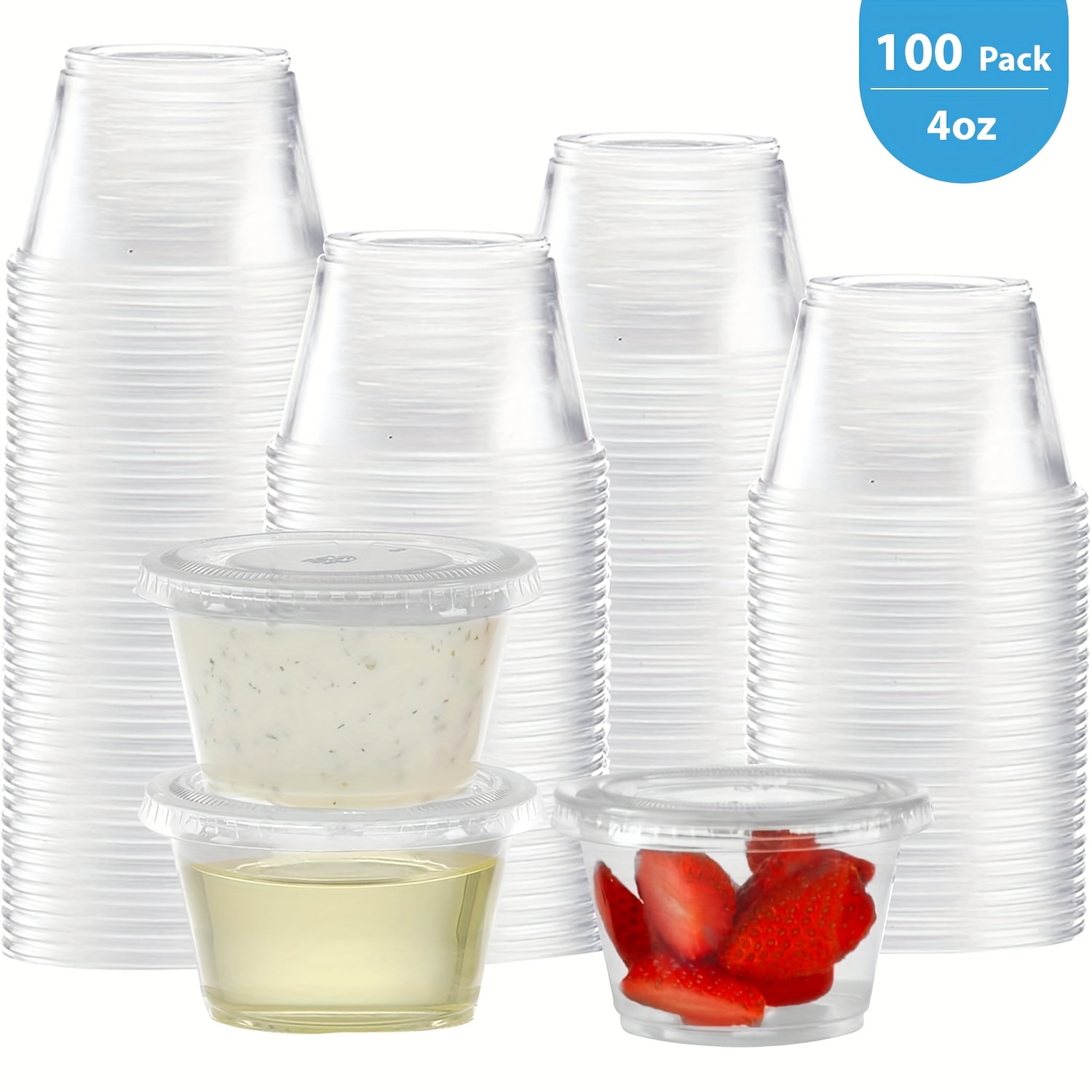 

Pack 4 Oz Portion Cups With | Disposable Plastic Cups For Sauce, Meal Prep, Portion Control, Salad Dressing, Jello Shots | Small Plastic Condiment Container