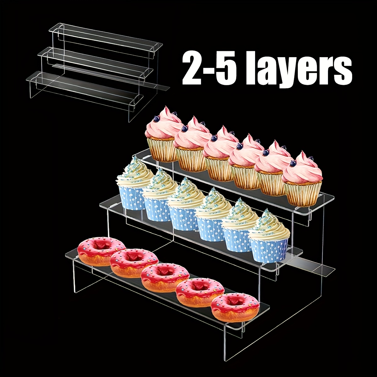 

Plastic Display Storage Rack, Reusable 2/3/4/5 Tier Organizer For Cupcakes, Desserts, Sushi, Bracelets, Rings, Perfume, Jewelry, Glasses, Figurines, Succulents - Transparent