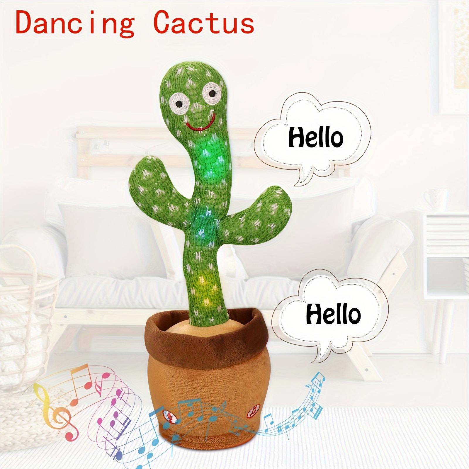 

1pc Cactus Can Glow Can Learn To Talk And Sing Cactus Sand Sculpture Cactus Twist Cactus Pet Dog Toy Cat Toy (without Batteries)