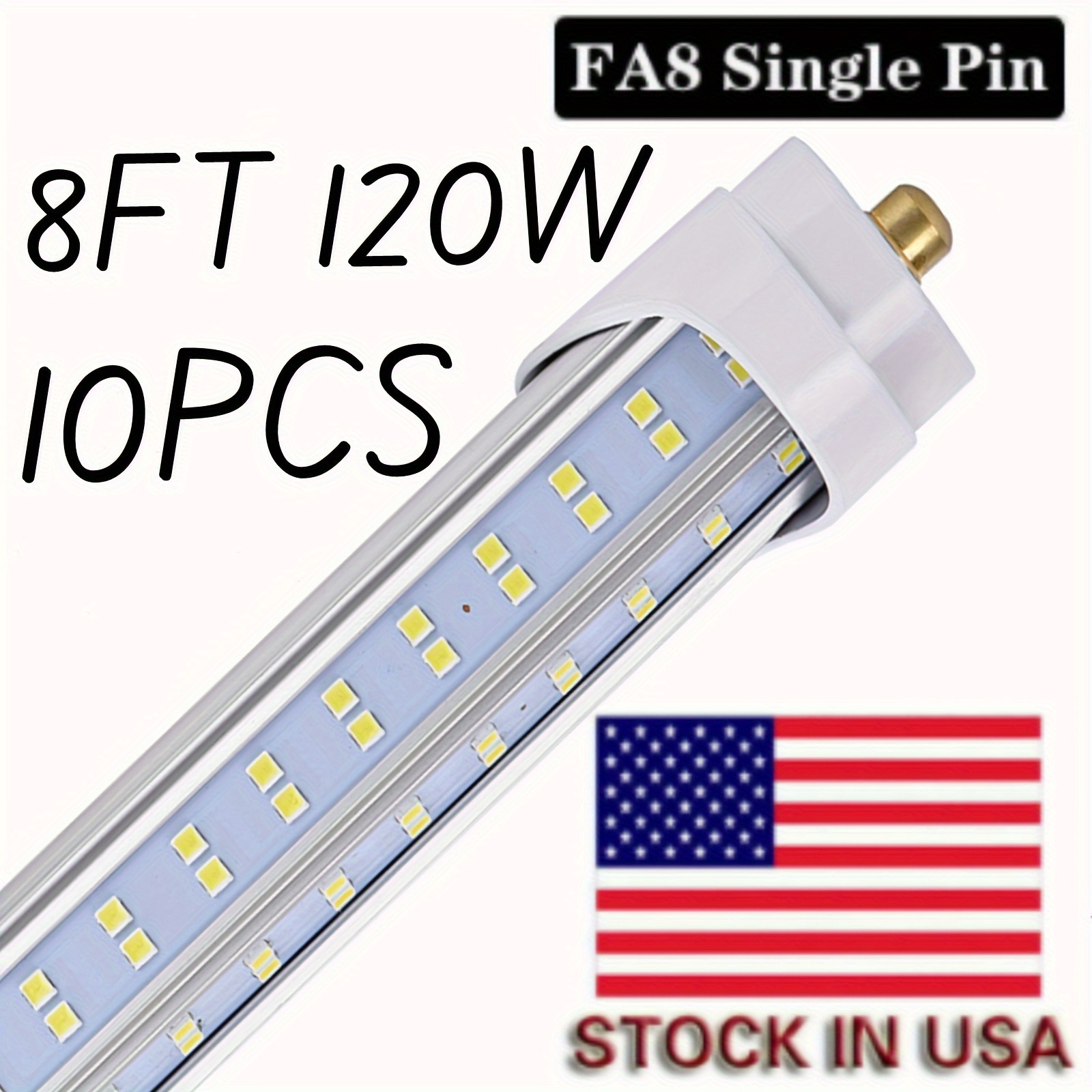 

10 Pcs T8 T10 T12 8ft Led Light Bulbs, Single Pin Fa8 Base, 8 Foot Led Replacement, 120w 18800lm, 5000k Daylight , V Shape, Bypass, Lights