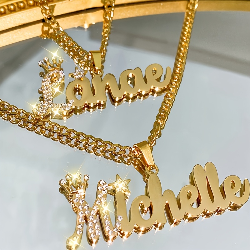 Elegant 18K Gold-Plated Crown Name Pendant Necklace
