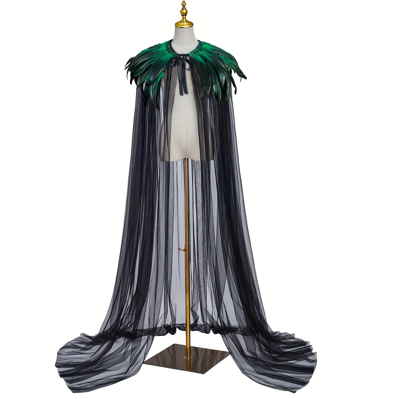 L'VOW Evil Queen Witch Costume - Halloween Cosplay with Feathered Cape, Long Robe & Shawl - Funky Polyester Masquerade Outfit, L'VOW details 14