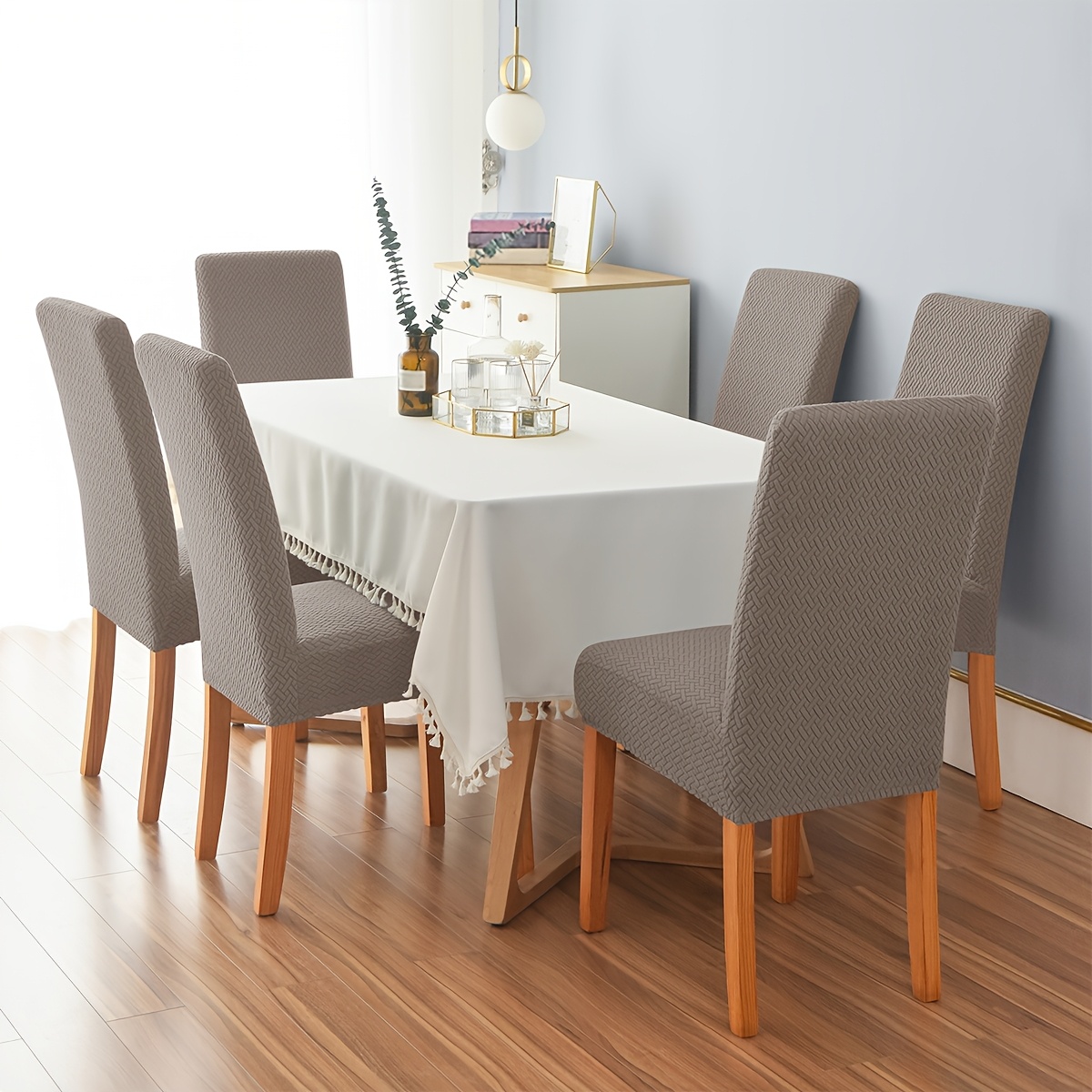E-shop 4/6 Stück T-förmige Jacquard Esszimmerstuhlbezüge