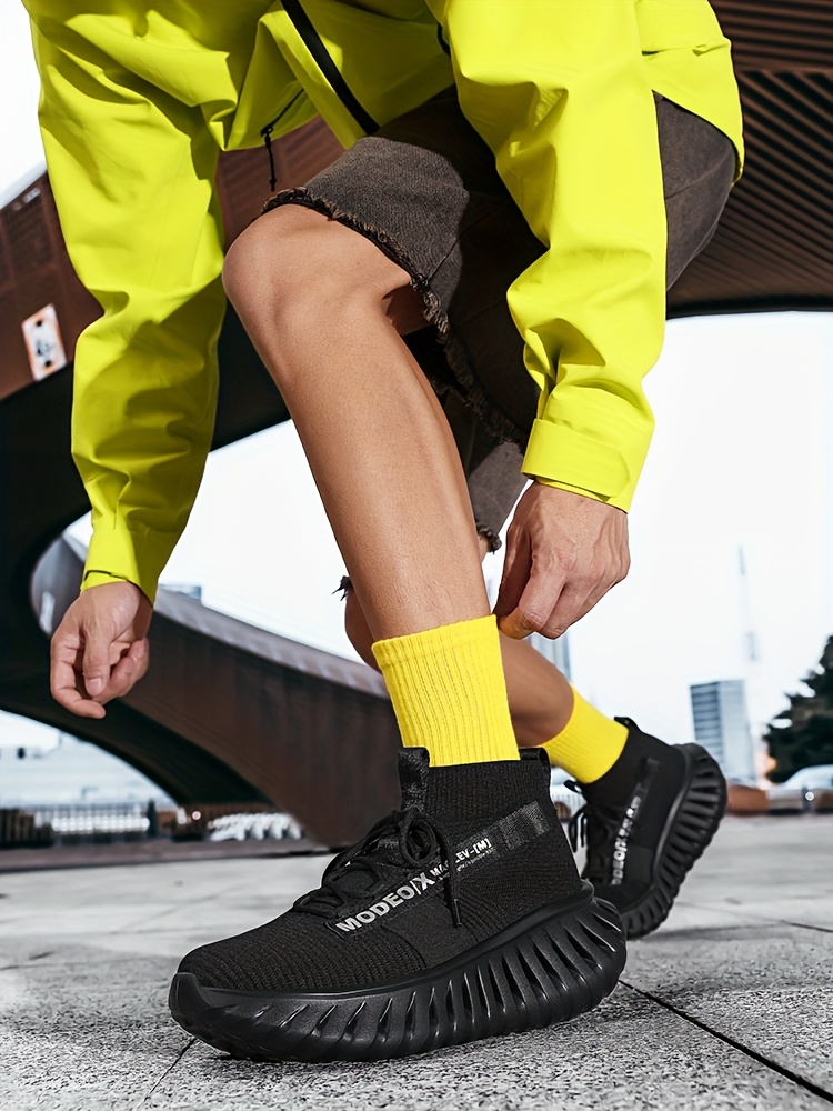 Men's Lightweight Sneakers - Non-Slip MD Sole, Breathable Sneakers for Gym, Running, Walking - All-Day Comfort Slip/resl Closure - Neon Yellow & Black Accent - Casual & Formal Shoes - Durable Lightweight Design for Everyday & Special Events, Outdoor Walking, Sporty Look, Supportive Sole, Versatile Footwear, Fitness Enthusiasts