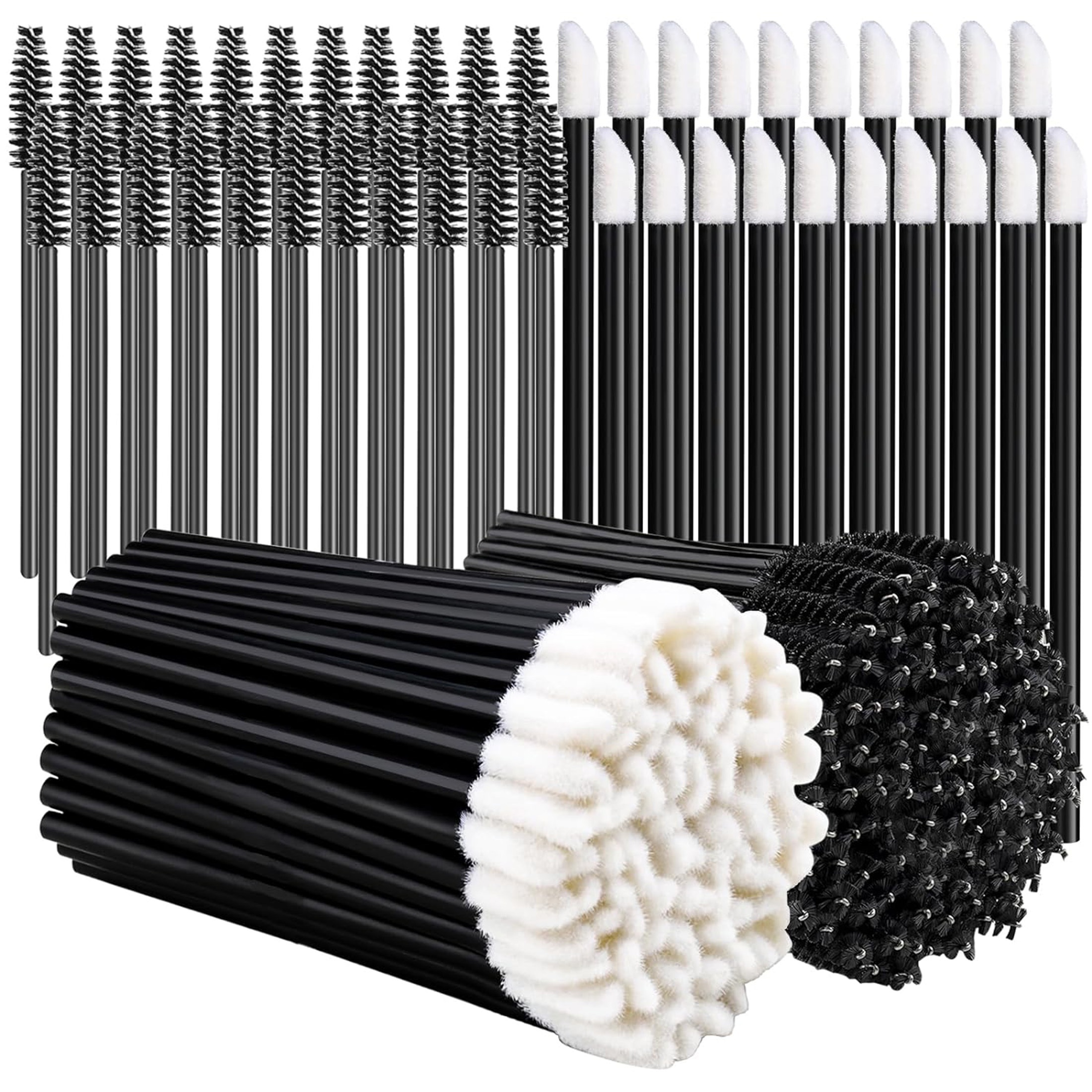 

100pcs Disposable Mascara Wands Set With Lip Gloss Applicators, Nylon Bristle Brushes For Normal Skin, Unscented Palm Brush With Abs Plastic Rods