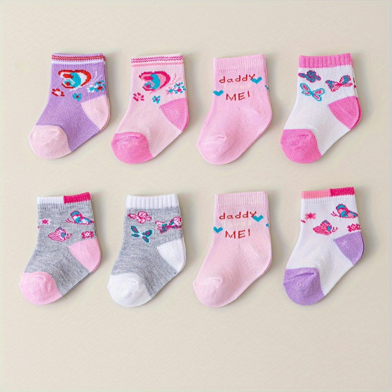 Image of 8 Pairs Of Cute And Stylish Baby Socks With A Pattern, Suitable For And Moisture-wicking , Sweat-resistant