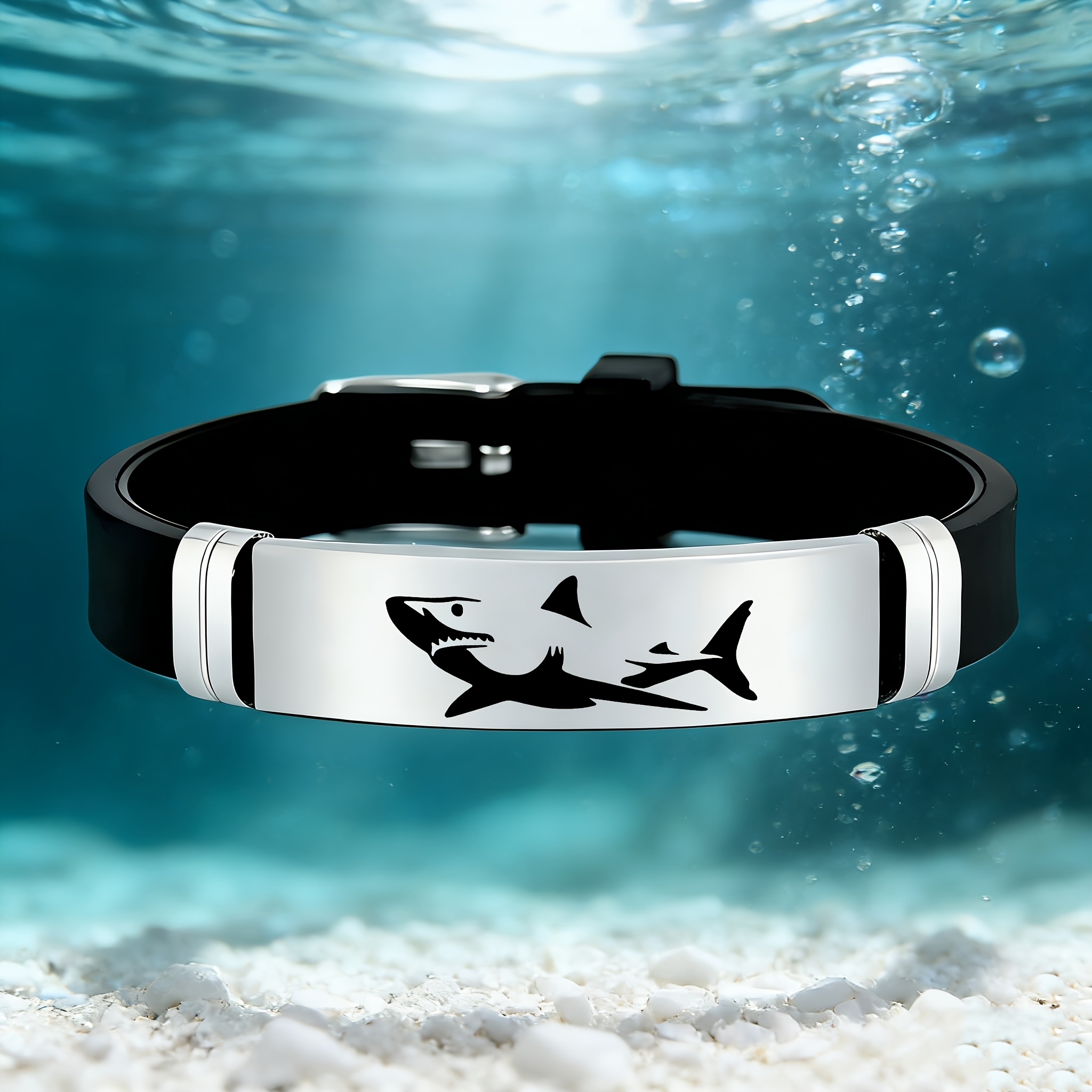 TEMU 202 Stainless Steel & Silicone Wristband Compatible For Ray//fin Designs - -free Sporty Marine-themed For Deep Sea Fishing Gifts, Wear, For Ray