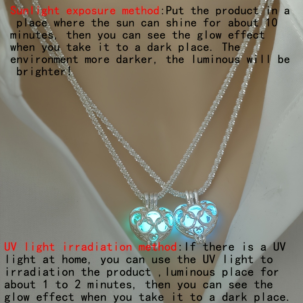 Copper Hollow-out Heart Luminous Pendant Necklace