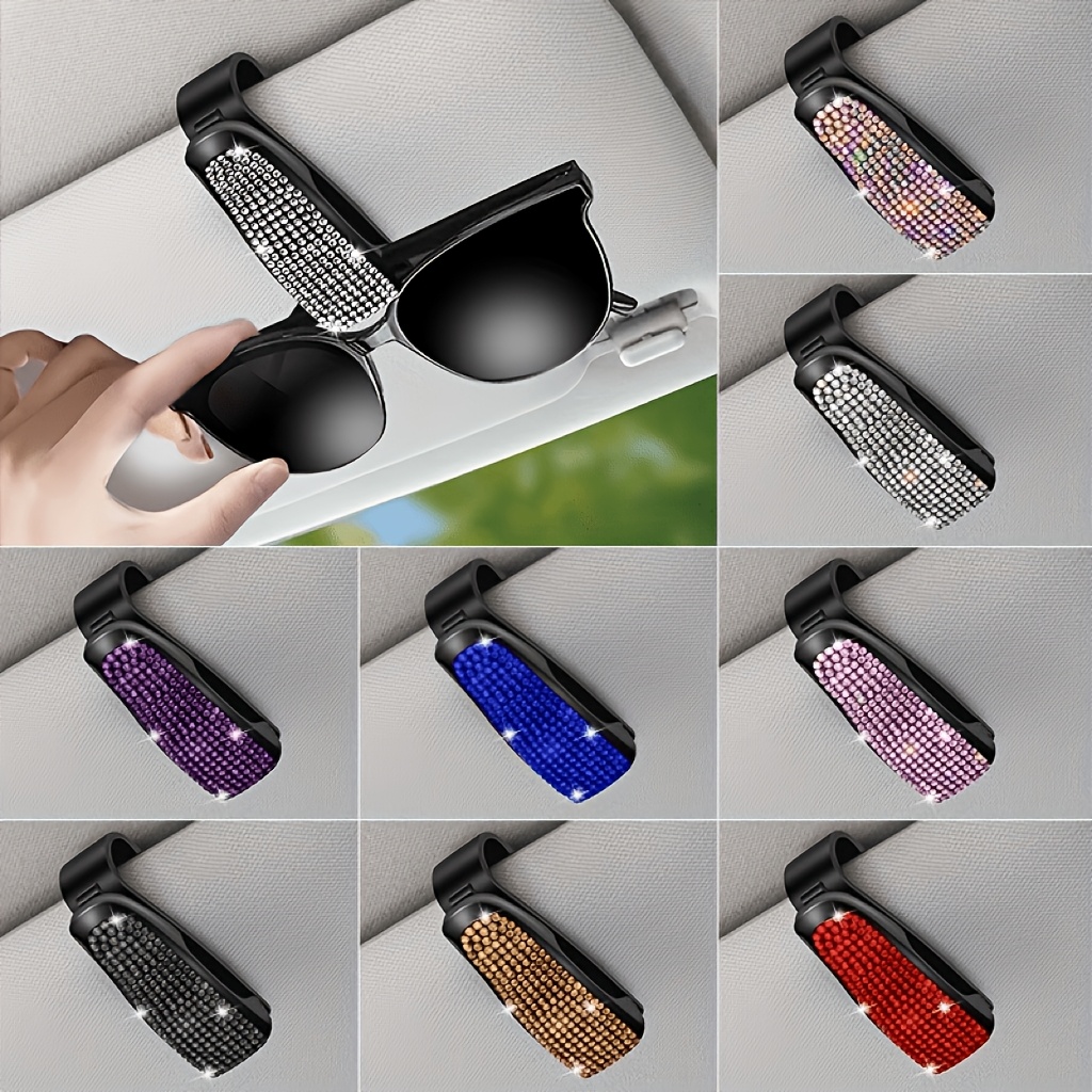 Suporte De Óculos Para Carro Com Clipe Multifuncional, Decorado Com Strass, Para Proteção Solar