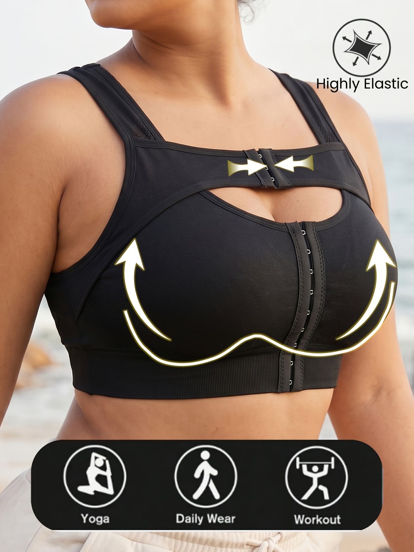 Women's Protective Shockproof High Support - Full Cover Front Buckle Adjustable Underwear - Simple, Comfortable, Breathable and Highly Elastic - Suitable for Fitness Work, Yoga, Sleep and Daily Sportswear, All Seasons
