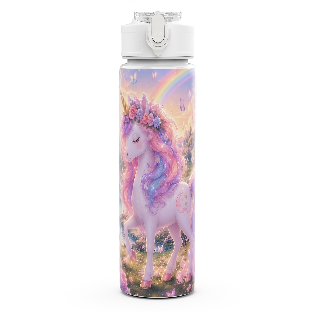 TEMU 1pc Unicorn Plastic Water Bottle Cute Printed Design Plastic Sports Bottle Reusable 25oz/750ml Lightweight Leak Proof Travel Drinks Bottle