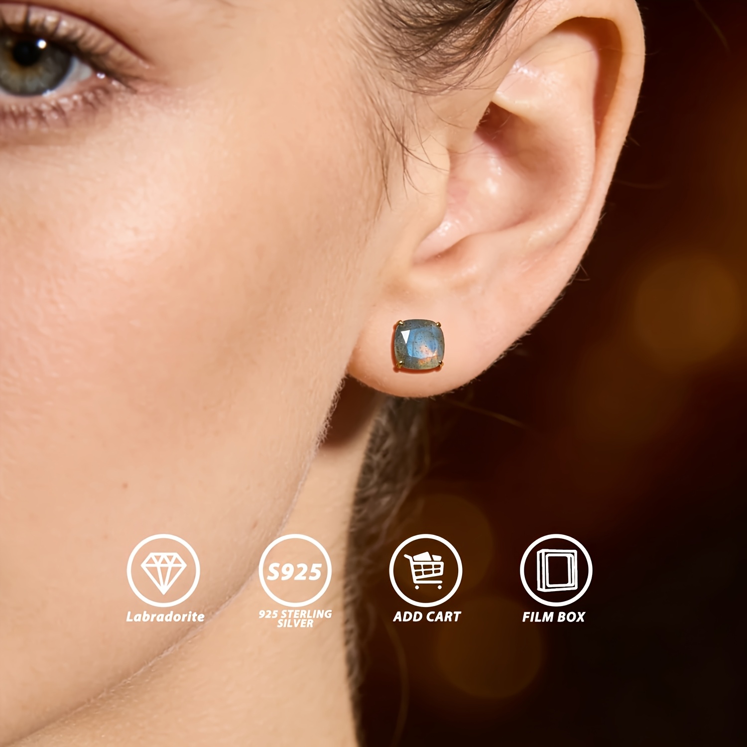 Natural S925 Silver Cushion Cut Stud Earrings, Aurora Halo