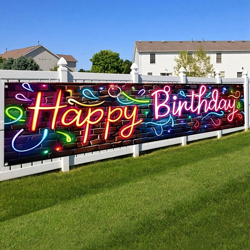 

Neon Happy Birthday Banner - 78.7"x15.7" Fluorescent Party Decoration, Versatile Indoor/outdoor Use For Adult Celebrations