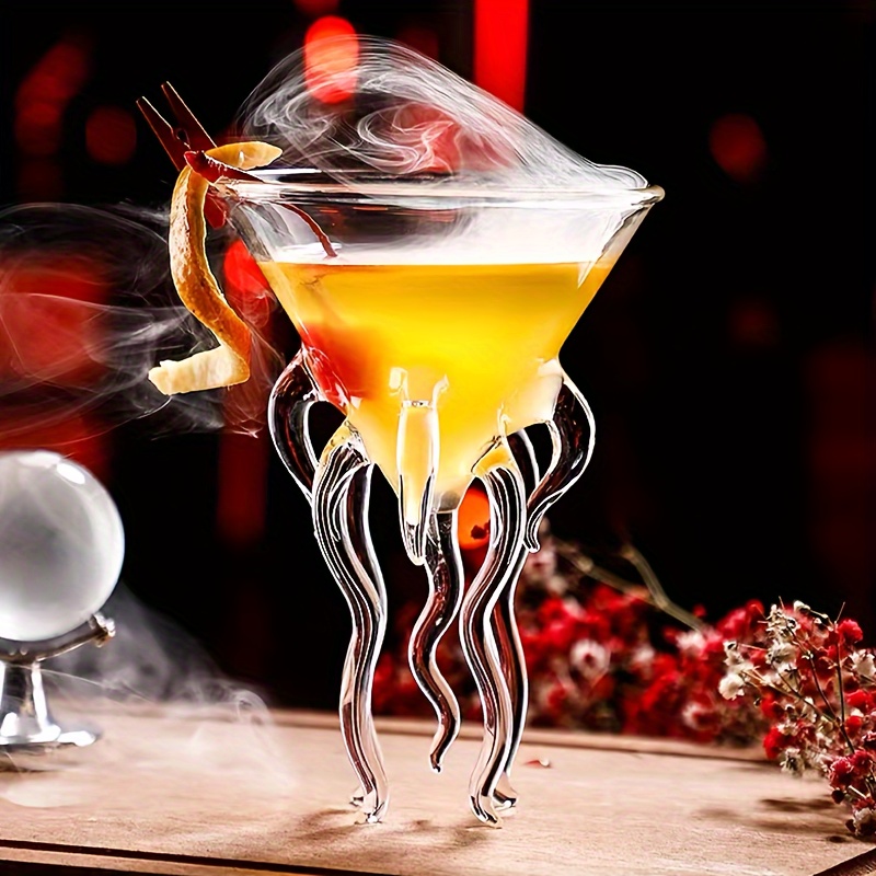 Octopus-Inspired Glass Cocktail Cup with 8-Arm Design - Reusable Hand Wash Only Martini Glass for Seafood-Themed Parties, Barware &amp; Home Entertaining - Durable Recyclable Glass