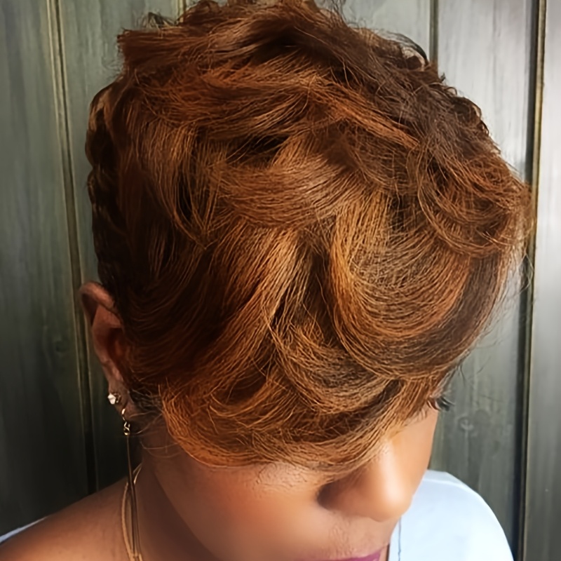 TEMU Hair Short Hair Wig With Bangs Body Wavy Wig Short Brown Blonde Wig Synthetic Layered Wigs For Women Mixed Hairstyles Wig