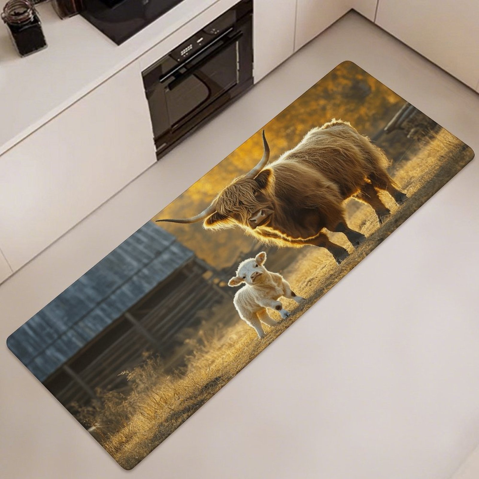 highland   autumn   design long floor mat 100 polyester with non slip rubber backing machine washable extra long runner mat for kitchen hallway bathroom entryway living room cow kitchen decor hallway runner rustic charm accent 0
