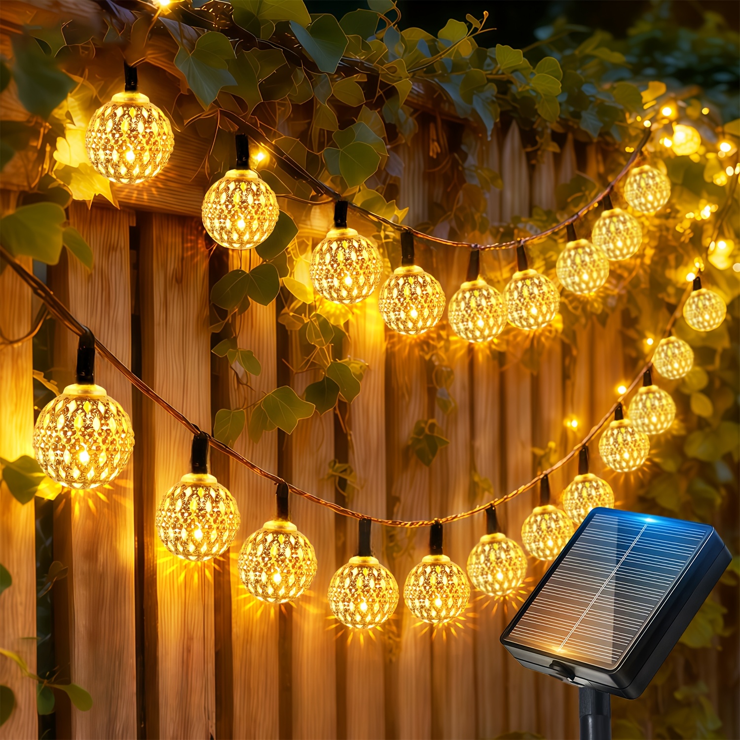 solarbetriebene  -lichterkette für den außenbereich, 50/20 led marokkanische kugelleuchten, lichtsensor automatisches  -/ausschalten, 10 beleuchtungsmodi, ideal für valentinstag, weihnachten, hochzeit, garten, terrasse, party-deko