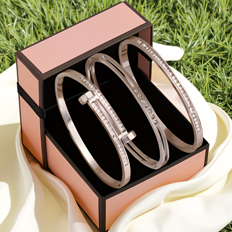 3pcs Fashion Stainless Steel Bangle Set, Stylish