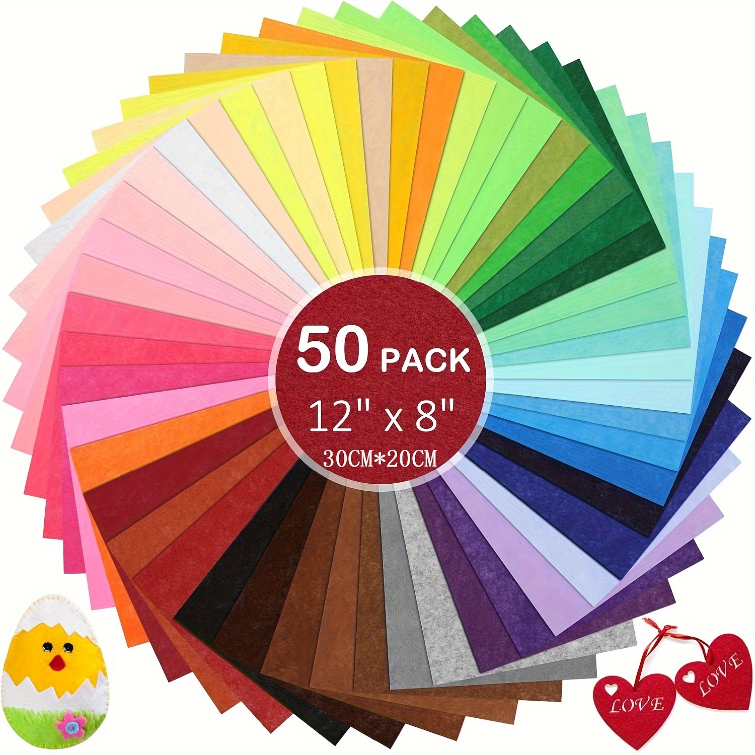 

50pcs Sheets In Assorted - 12" & 8" Pre-cut For Diy , Patchwork, Sewing & School Decorations