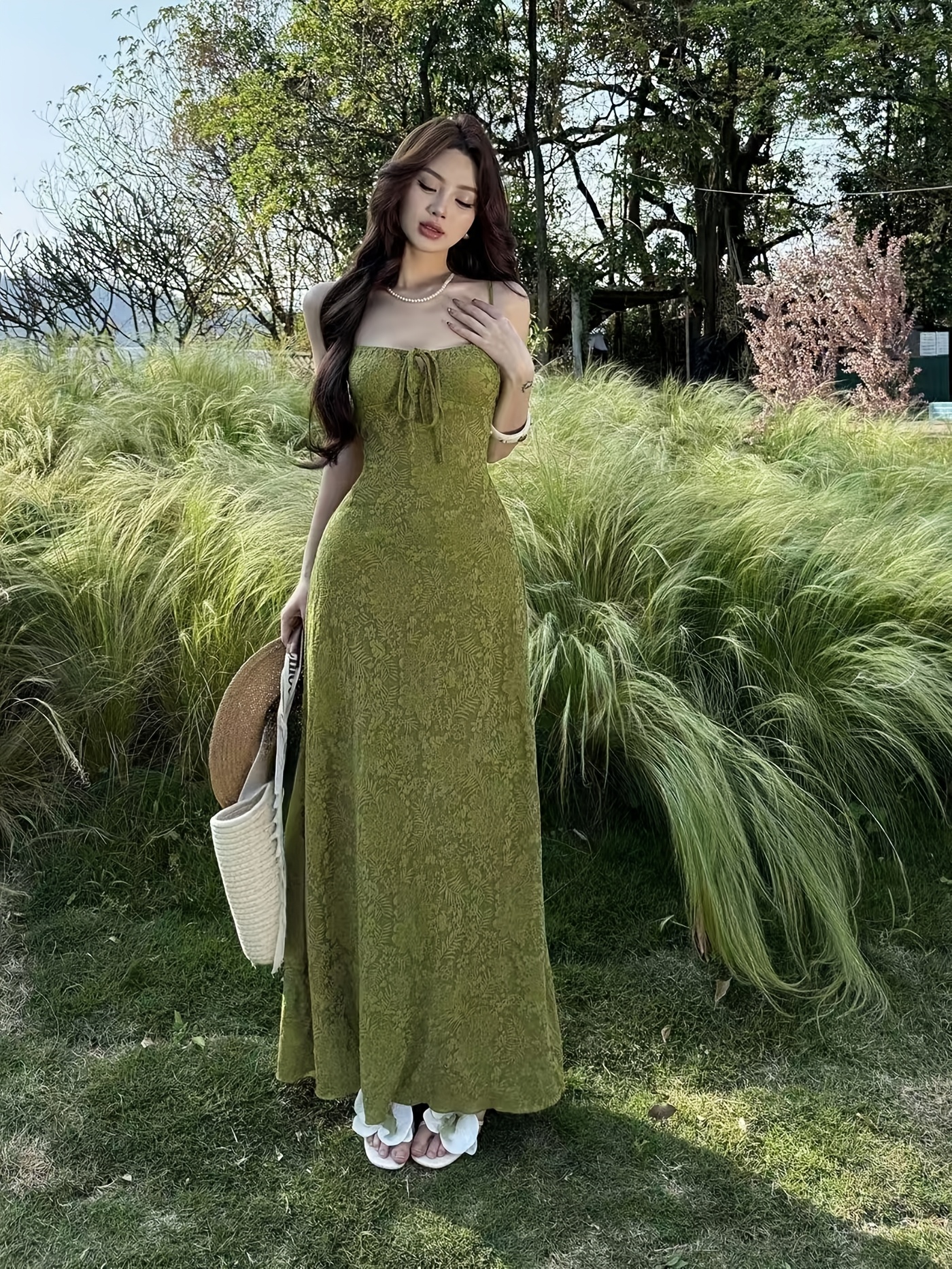vintage french green cinched waist camisole