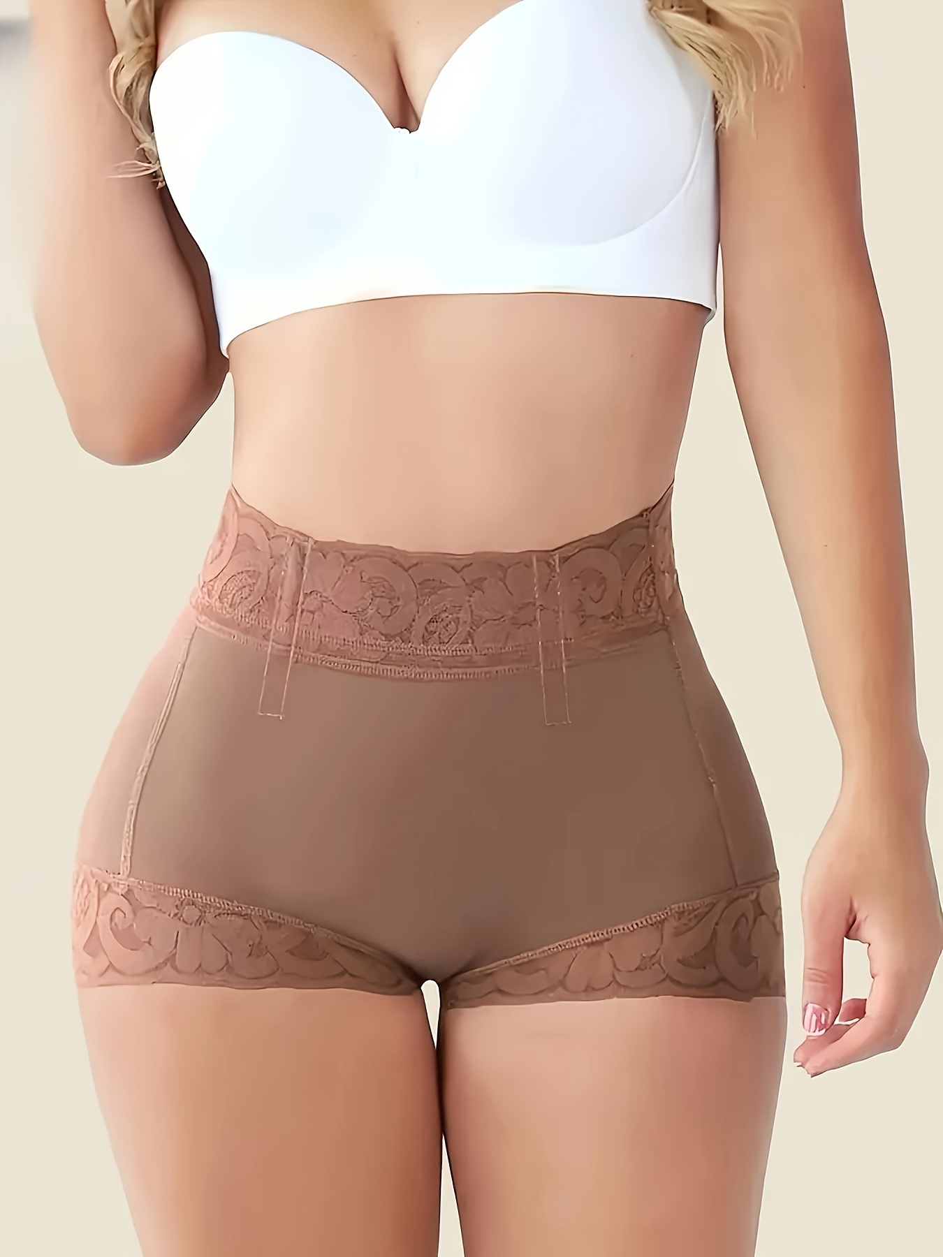 pantalones moldeadores de control de abdomen de cintura   para mujeres, con detalles de encaje, faja corporal reductora sin costuras, transpirable y elástica 2