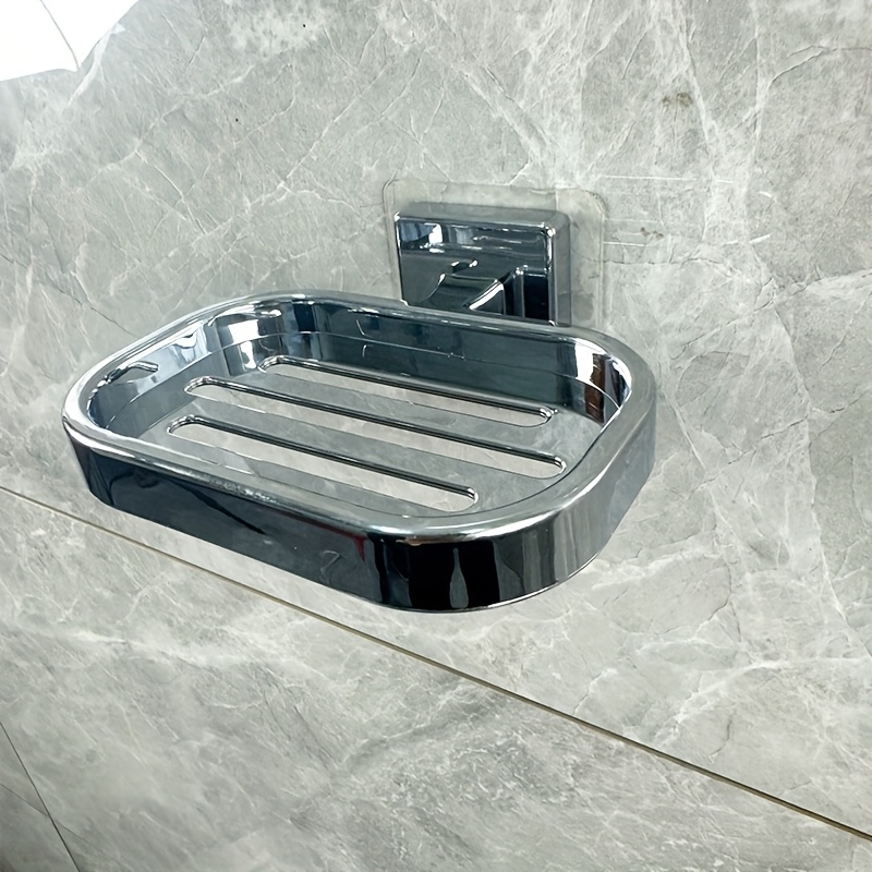 Modern Chrome Wall-mounted Soap Holder – No-drill Oval Bathroom Shelf With , Durable Plastic Construction, And For Contemporary Bathrooms, Bathroom Decor And Accessories