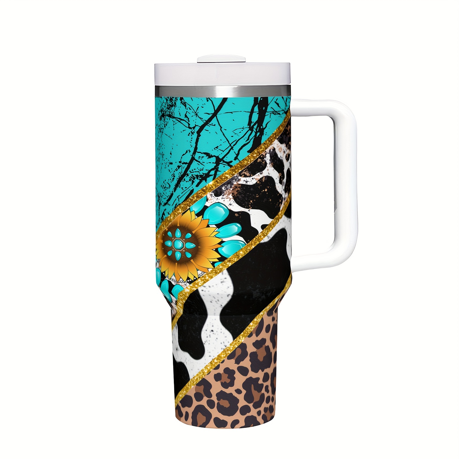 

Sunflower & Turquoise 40oz Insulated Stainless Steel With Lid - , Drinkware, Ideal Christmas Or Valentine's Gift