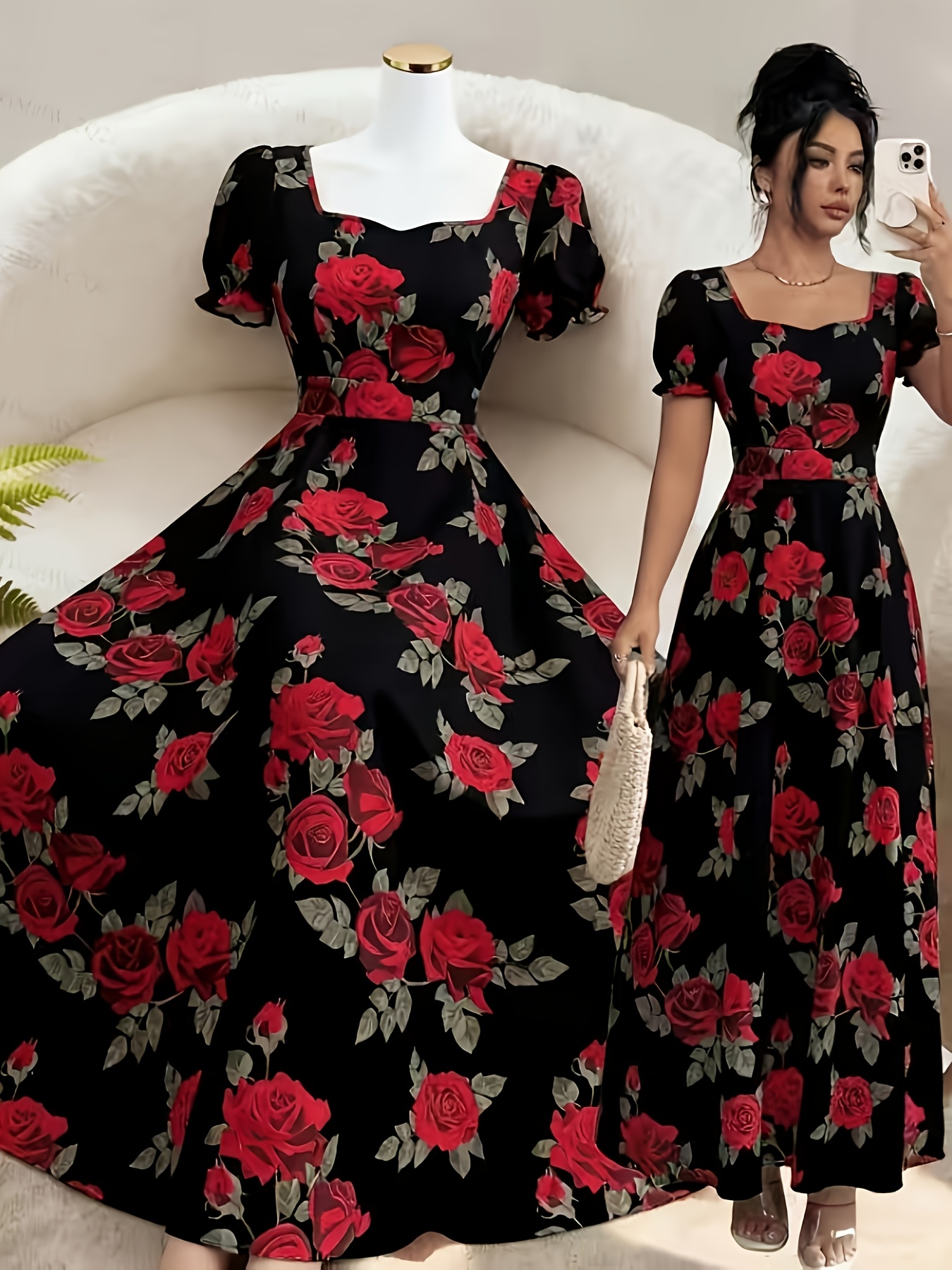 rose black dress sold on Temu United States