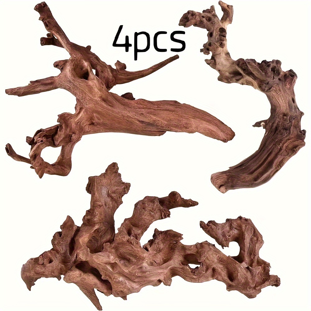 

4pcs Natural Driftwood For Aquariums, Reptile Habitat And Home Decor – Assorted Branches For Fish Tanks, Terrariums, And Rustic Crafting