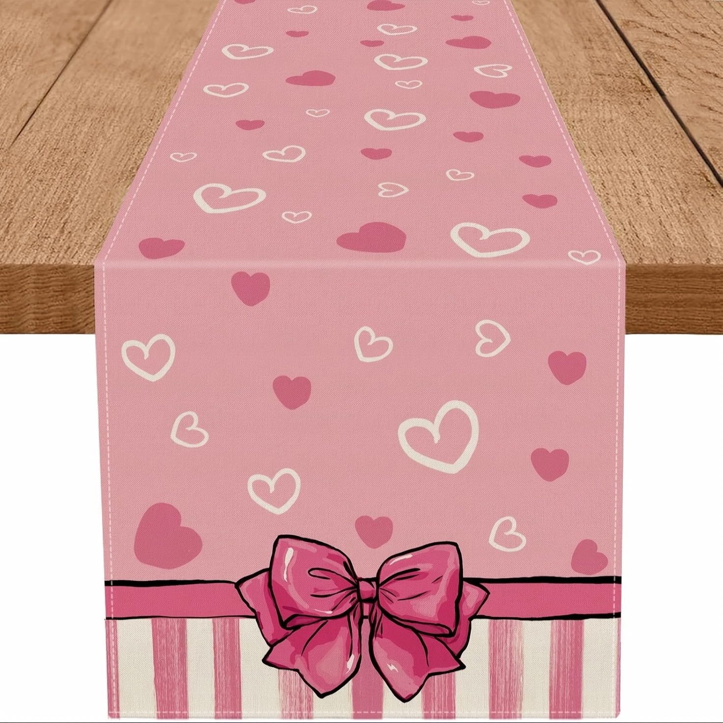 

1pc Linen Table Runner, Pink Bowknot And Design, Woven Rectangular Table Decor For Valentine's Day, Anniversaries, And Indoor/outdoor Parties, 13x48/13x72/13x108 Inch