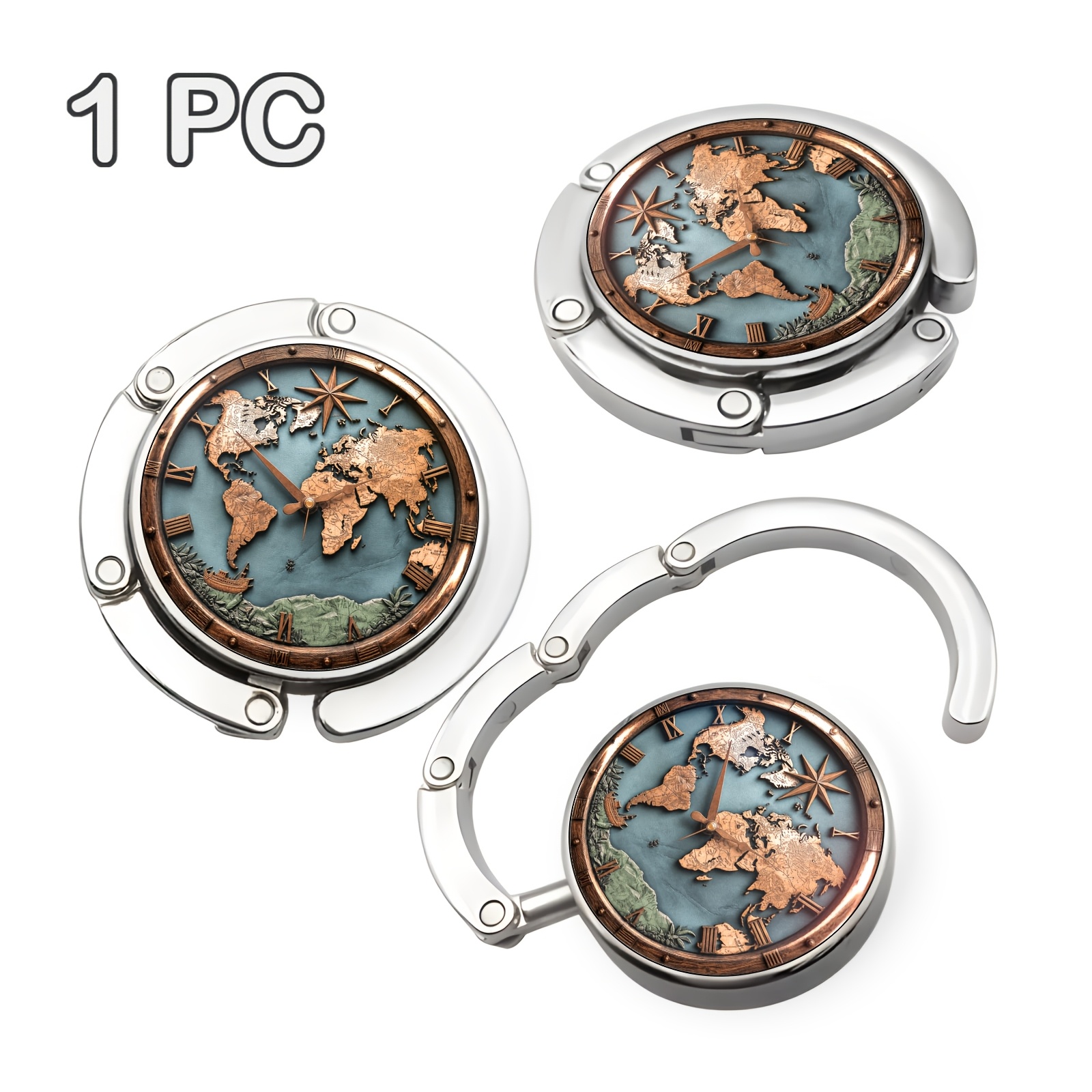 TEMU Vintage World Map Portable Hook, Foldable Handbag Organizer Hook, Mature Style, With Unique Gift, Suitable For Travel And Home Use, Space-saving