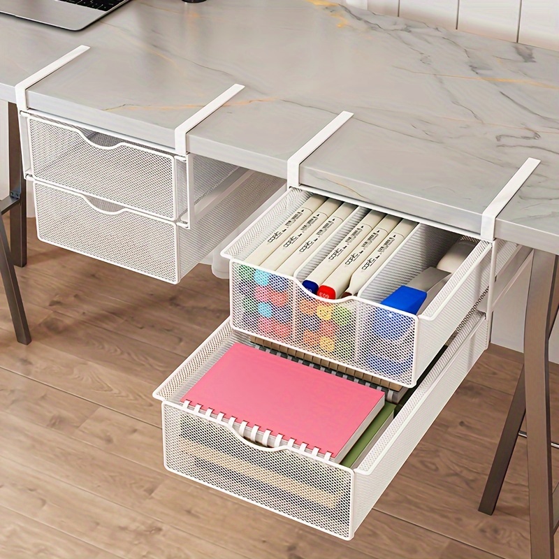 

-desk Hanging Drawer - No-drill, Metal Organizer For Office Supplies & ,