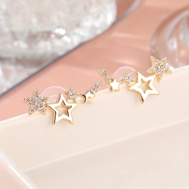 CZ Star Stud Earrings Golden Tone for Women