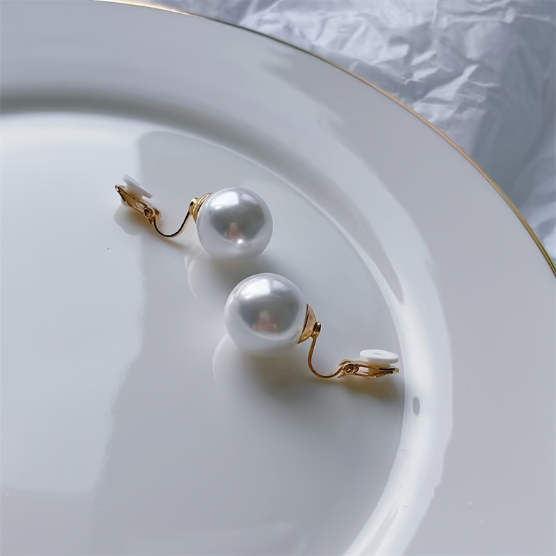 1 Pair Of Elegant Faux Pearl Earrings, Clip-on Style, No Ear Piercing Required